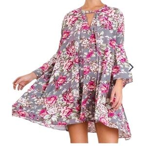 Umgee Boho Floral Bohemian Mini Swing Dress in Small